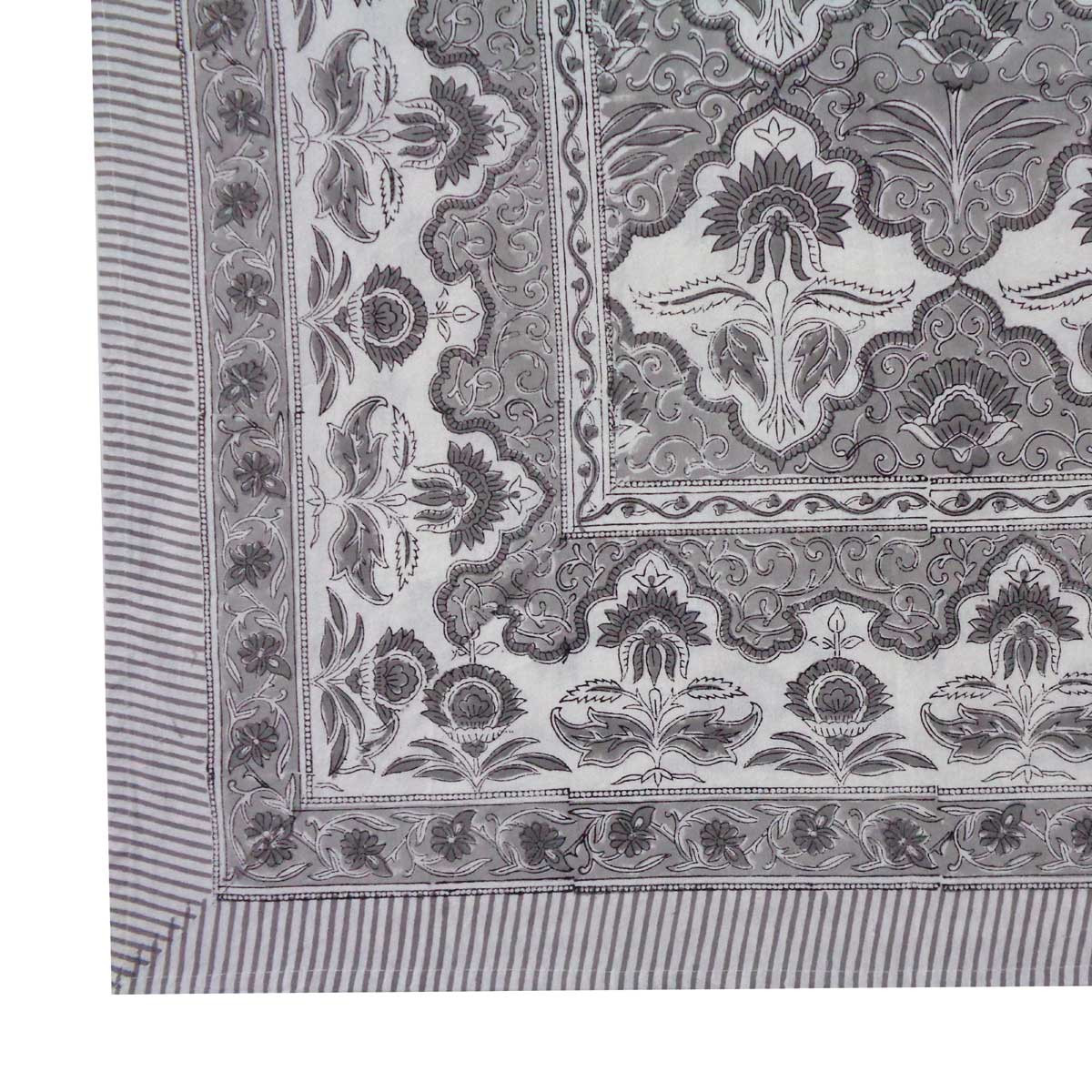 Hand Block Printed Cotton Tablecloth 150x220 cms  Grey Boota Patti 700684