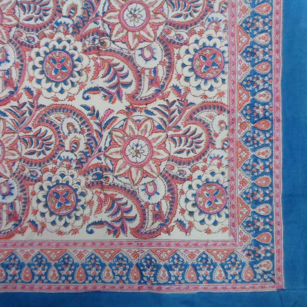 Hand Block Printed Cotton Tablecloth 150x220 cms Kusum Gulabi Jaal 106025