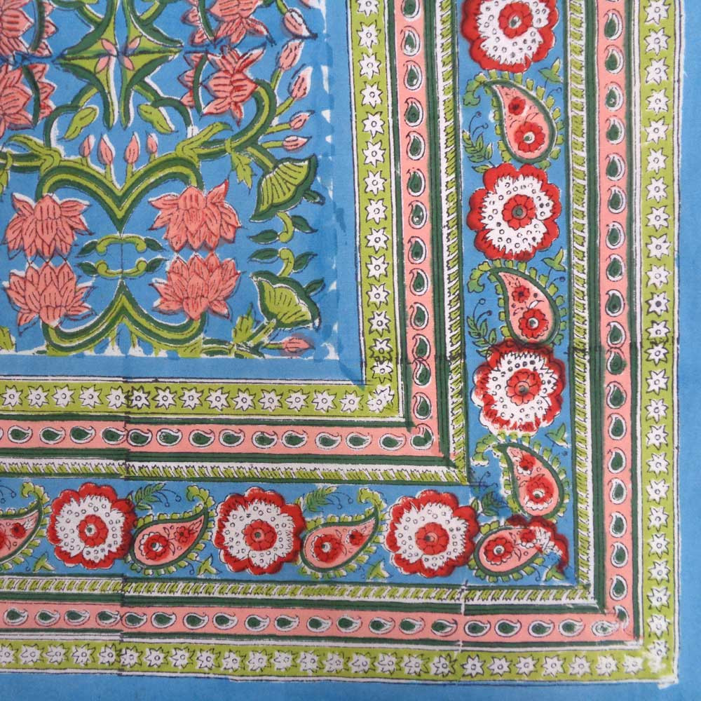 Hand Block Printed Cotton Tablecloth 150x220 cms Lotus Green Gud 109161