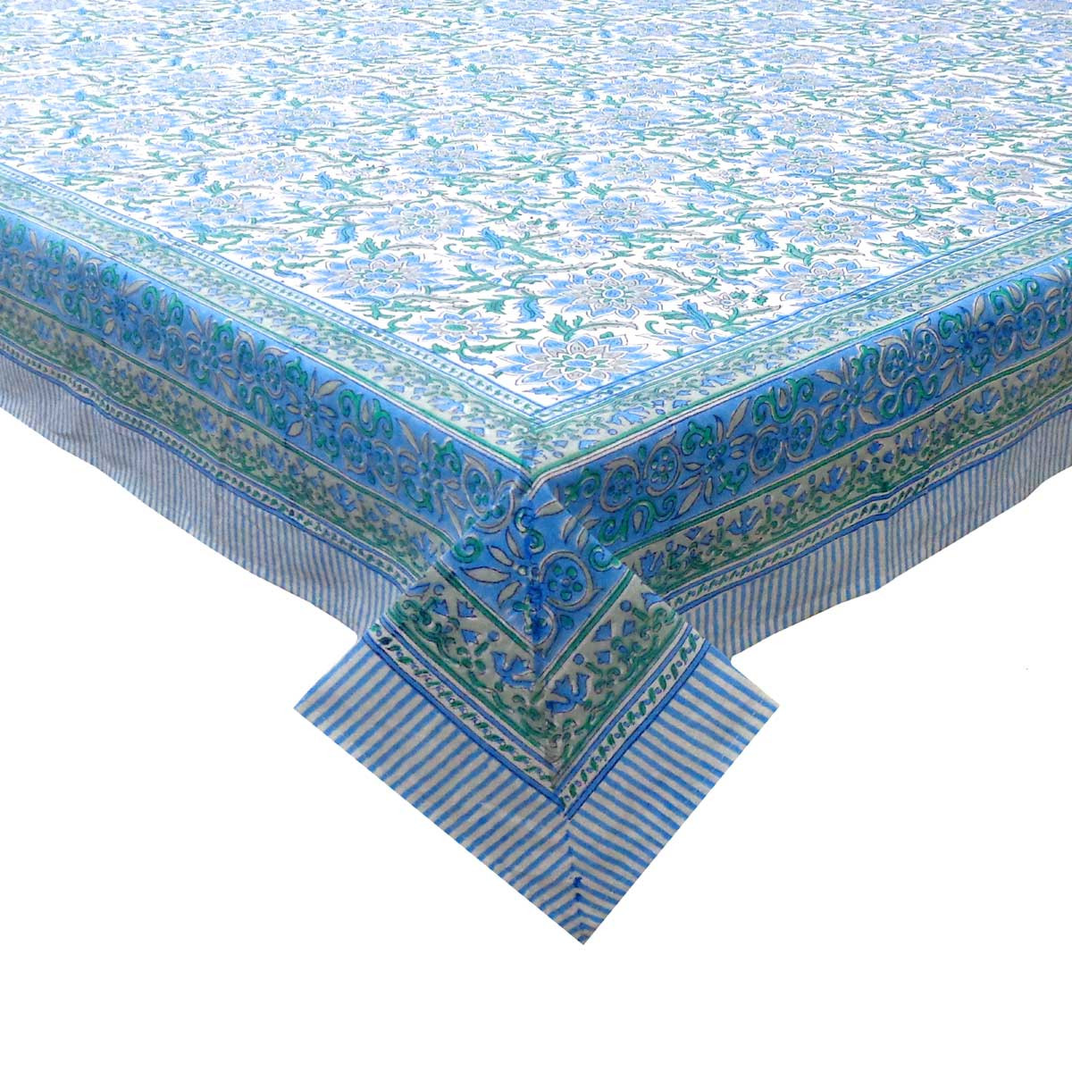 Hand Block Printed Cotton Tablecloth 150x220 cms  Madhubala Aqua 122690