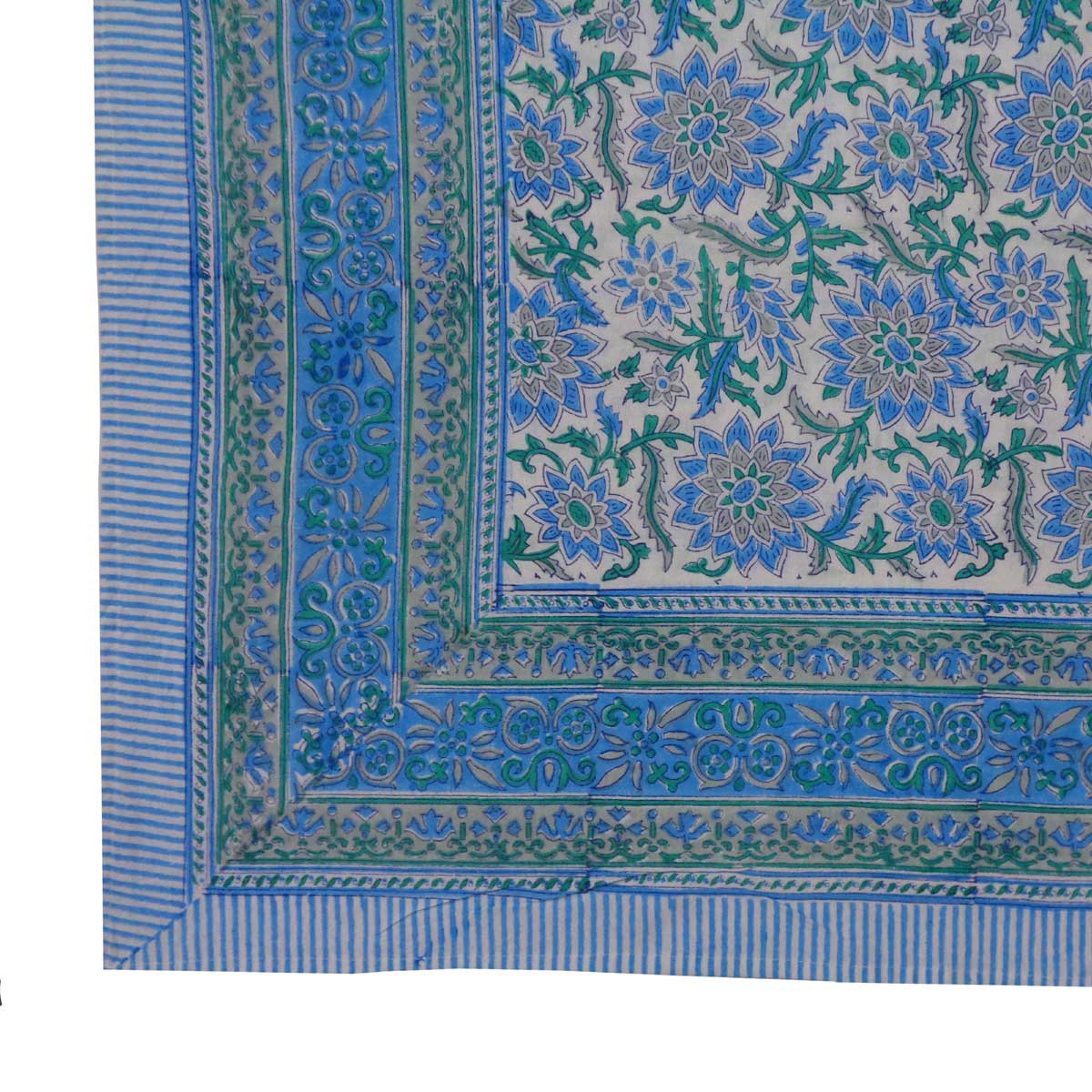 Hand Block Printed Cotton Tablecloth 150x220 cms  Madhubala Aqua 122690