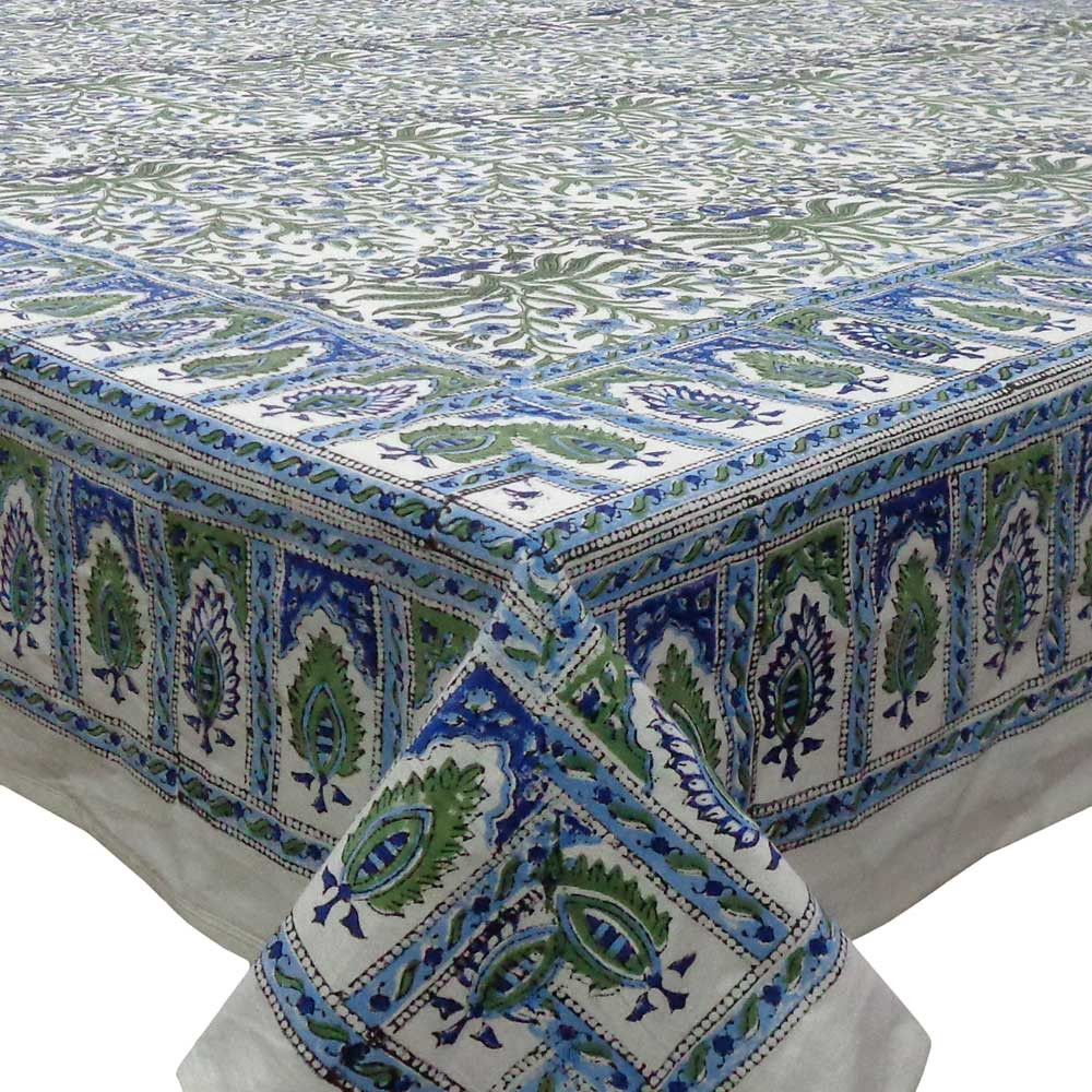 Hand Block Printed Cotton Tablecloth 150x220 cms Morris Flower 200007