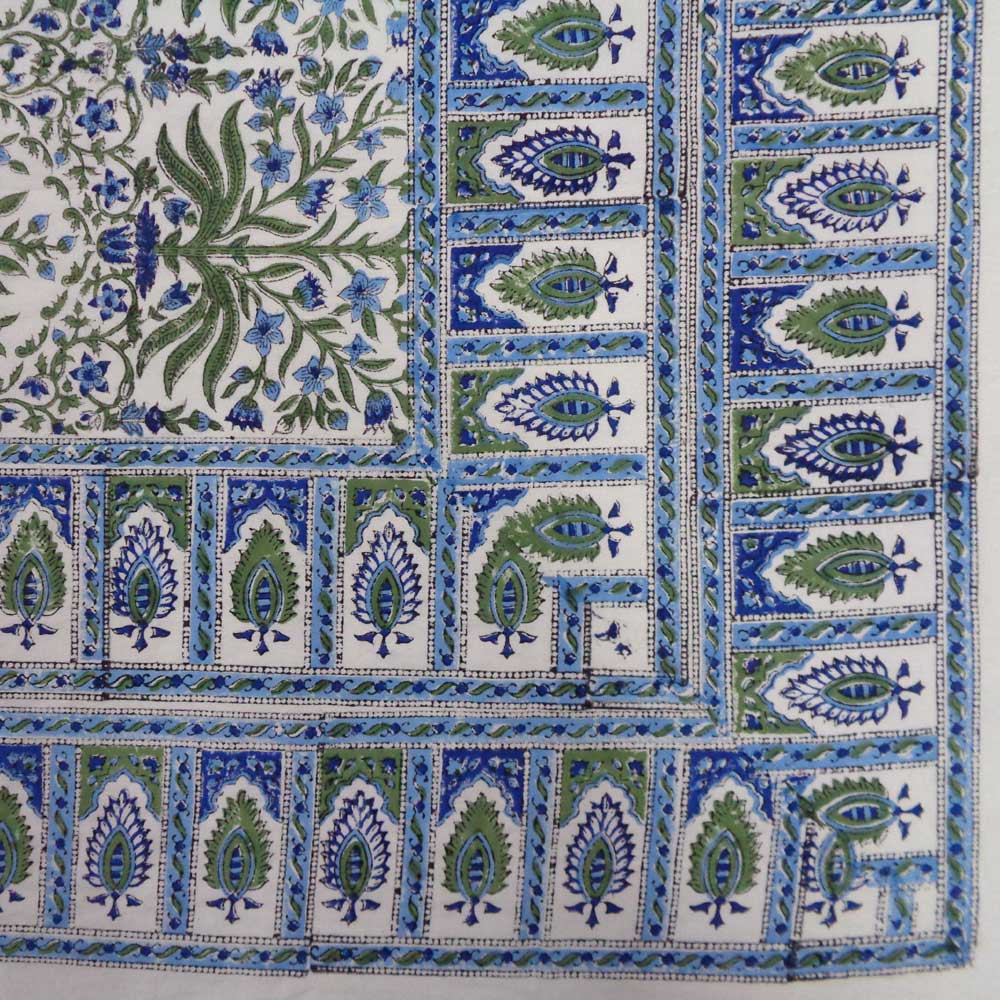 Hand Block Printed Cotton Tablecloth 150x220 cms  Morris Flower 200007