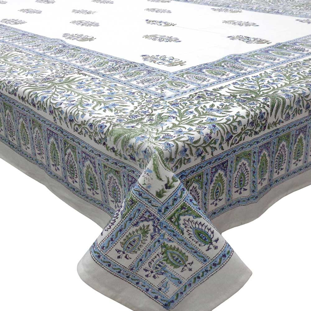 Hand Block Printed Cotton Tablecloth 150x220 cms Morris Flower Booti 203267