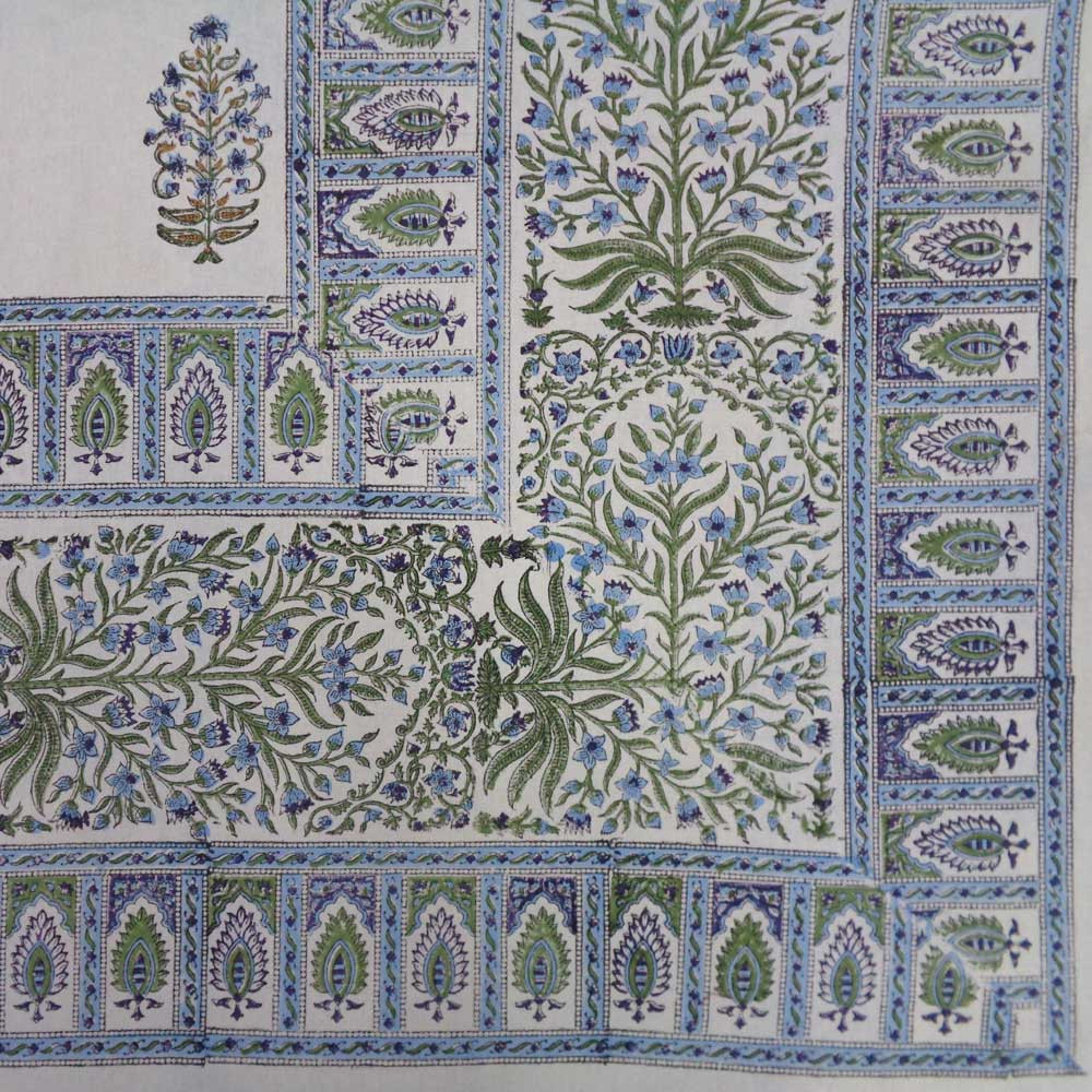 Hand Block Printed Cotton Tablecloth 150x220 cms  Morris Flower Booti 203267