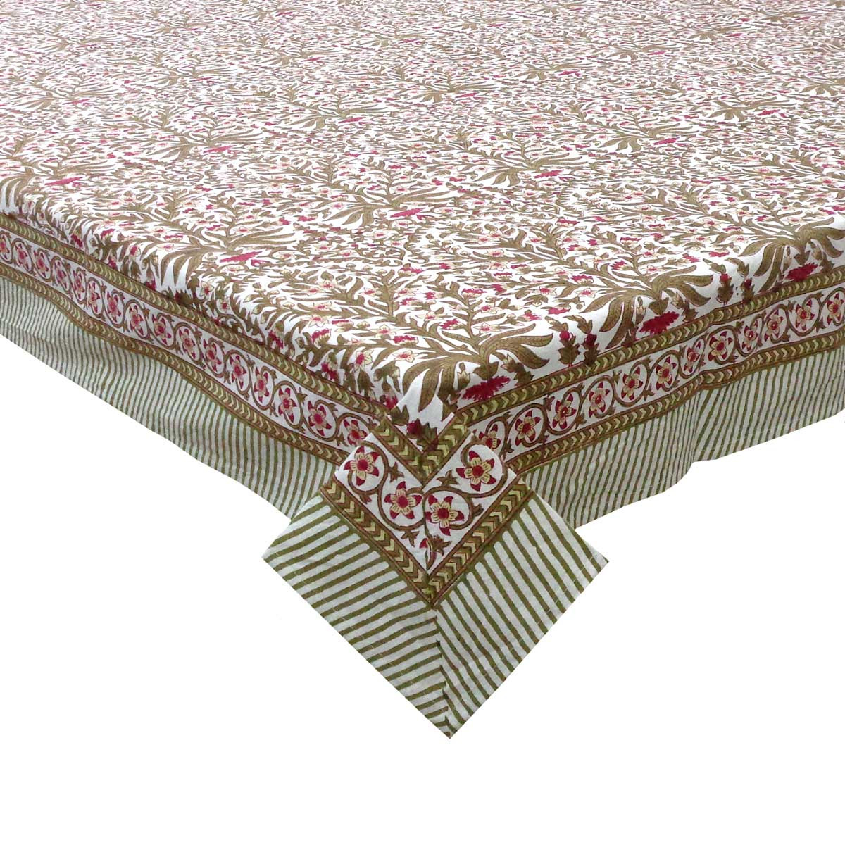 Hand Block Printed Cotton Tablecloth 150x220 cms  Morris Flower Cumin 104130