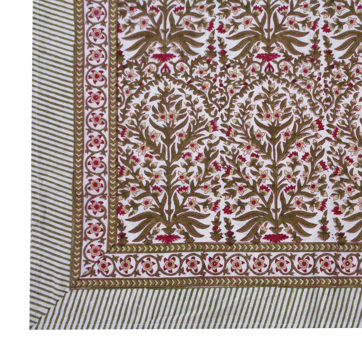 Hand Block Printed Cotton Tablecloth 150x220 cms Morris Flower Cumin 104130
