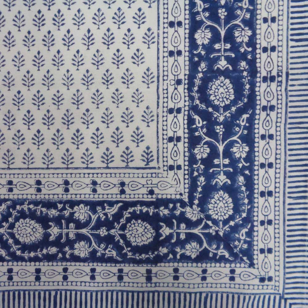 Hand Block Printed Cotton Tablecloth 150x220 cms Neem Navy Blue 208336