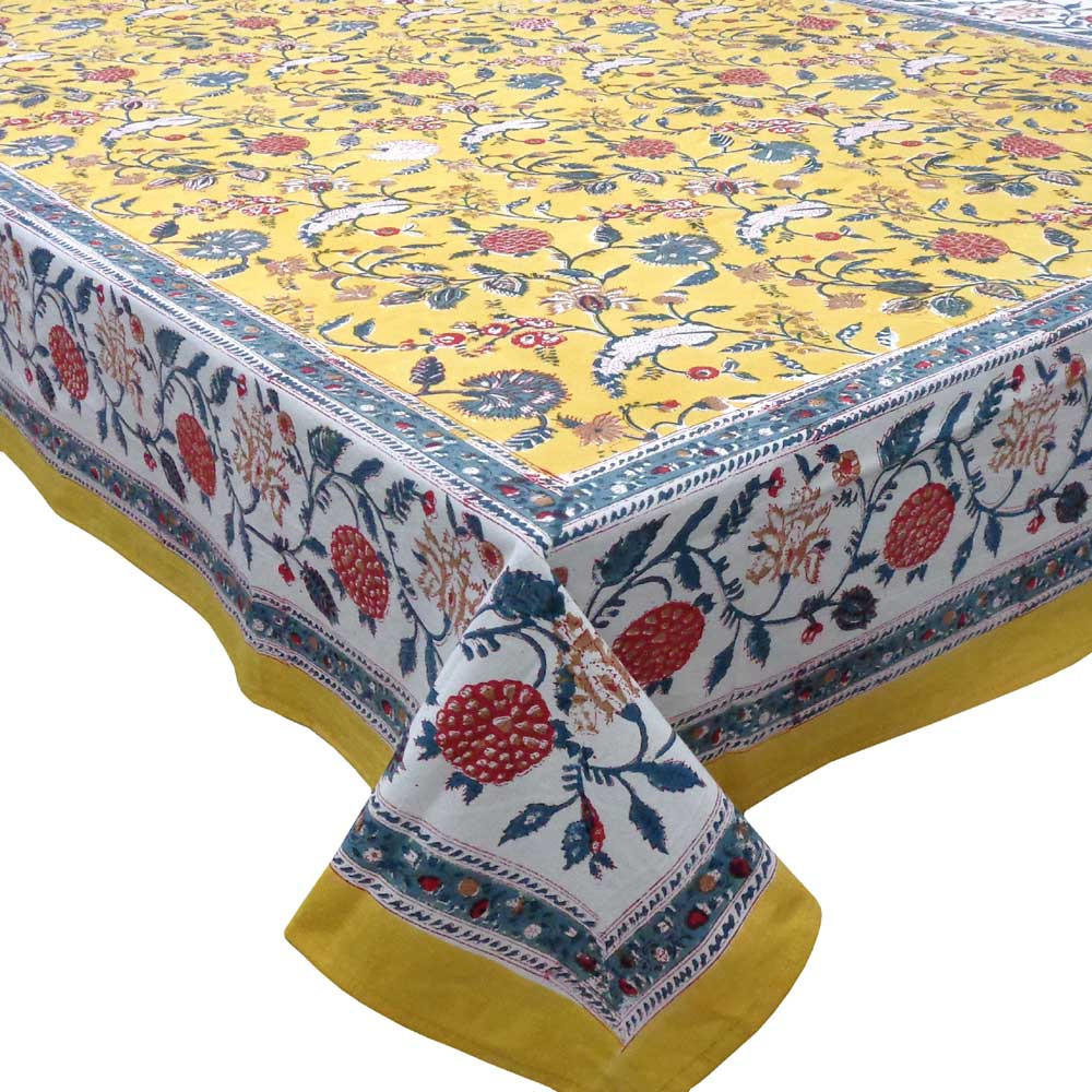 Hand Block Printed Cotton Tablecloth 150x220 cms  Noorjahan Sunshine Gud 208674