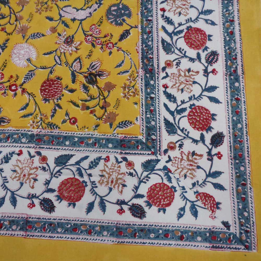 Hand Block Printed Cotton Tablecloth 150x220 cms  Noorjahan Sunshine Gud 208674