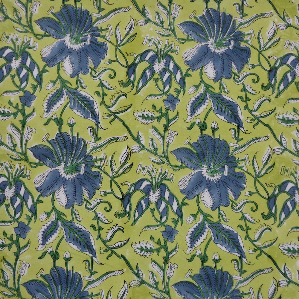 Hand Block Printed Cotton Tablecloth 150x220 cms Olive Flower Gud 602183