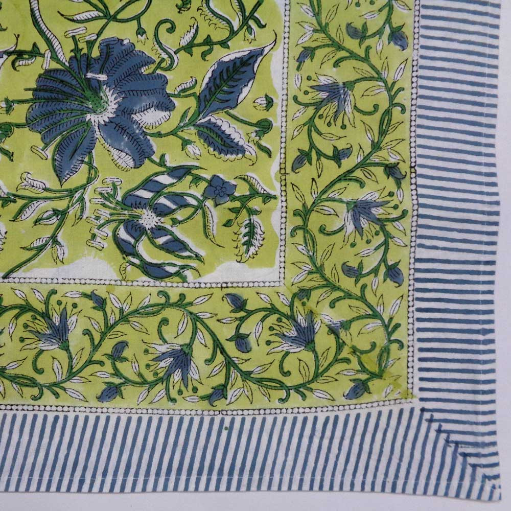 Hand Block Printed Cotton Tablecloth 150x220 cms Olive Flower Gud 602183