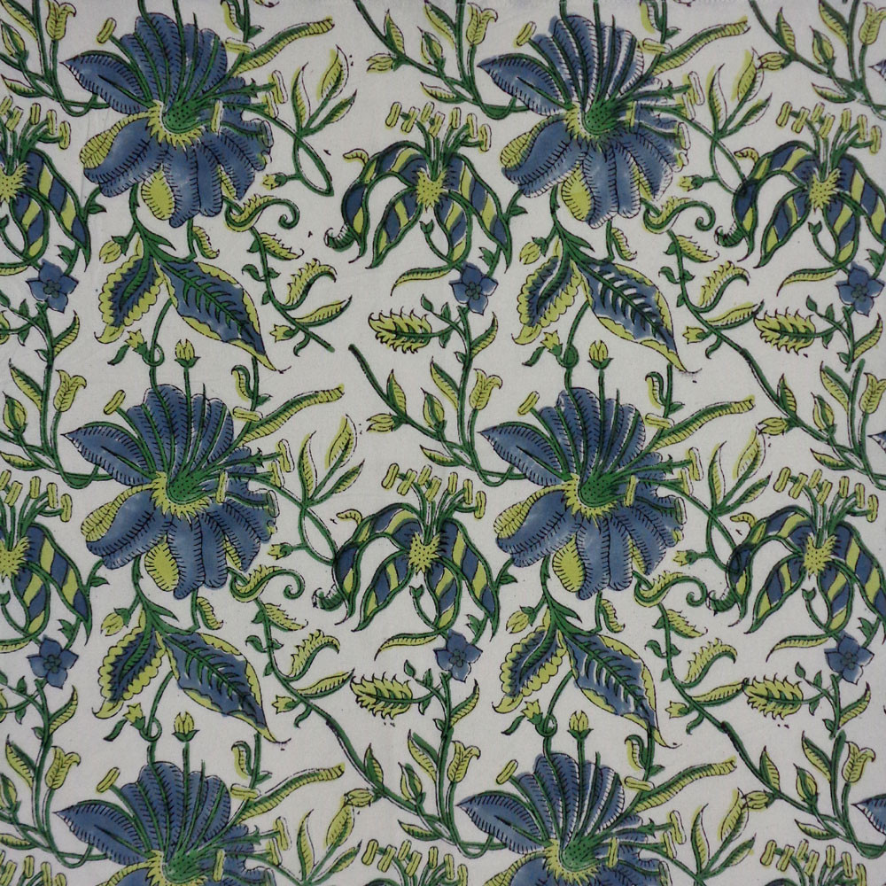 Hand Block Printed Cotton Tablecloth 150x220 cms Olive Flower Open 602178