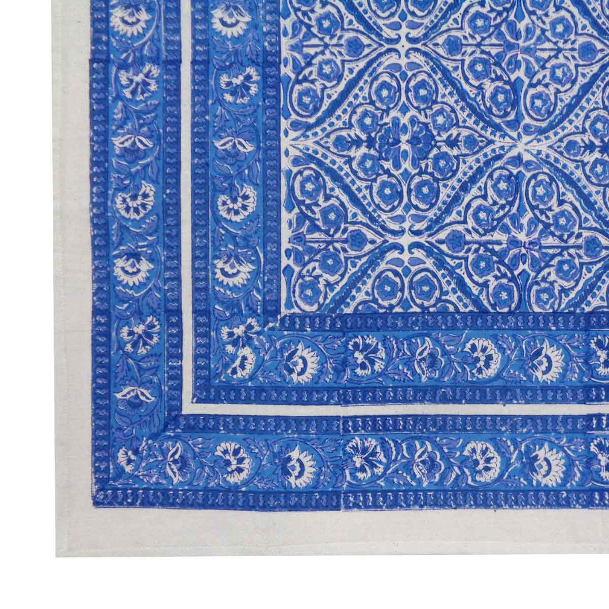 Hand Block Printed Cotton Tablecloth 150x220 cms  Phool Chokri Nili 505055