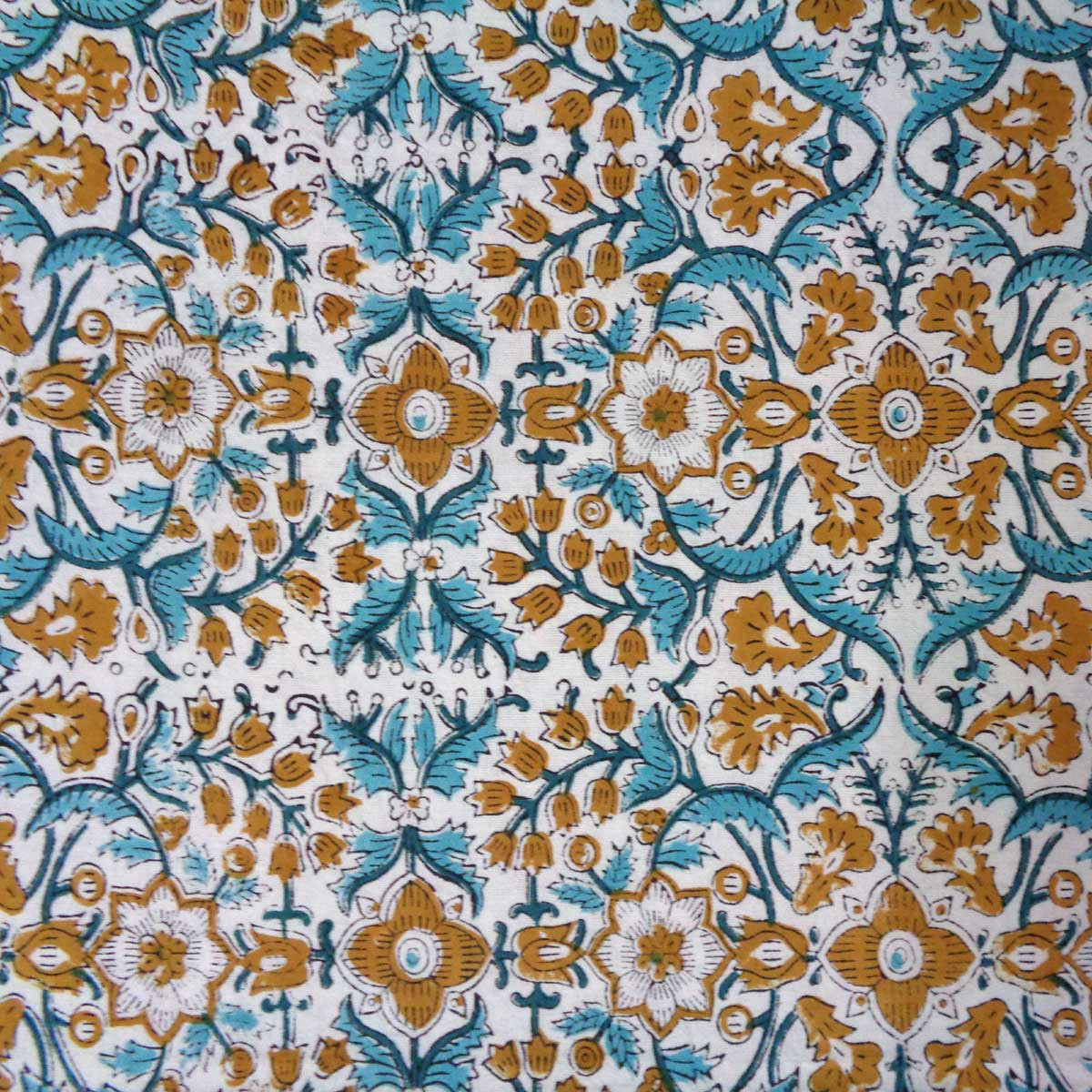 Hand Block Printed Cotton Tablecloth 150x220 cms  Phulwari Blue Tint Open 700651