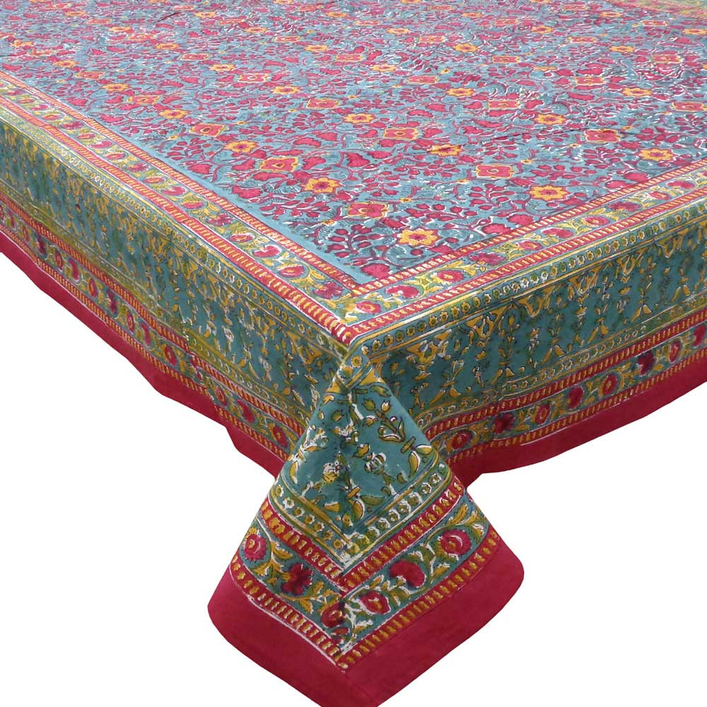 Hand Block Printed Cotton Tablecloth 150x220 cms Phulwari Gud 103741