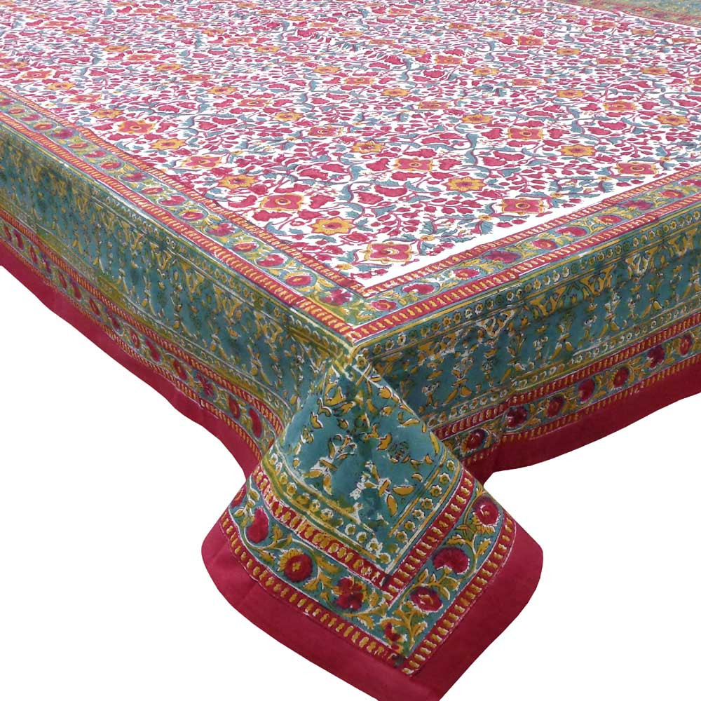 Hand Block Printed Cotton Tablecloth 150x220 cms Phulwari Open 208690