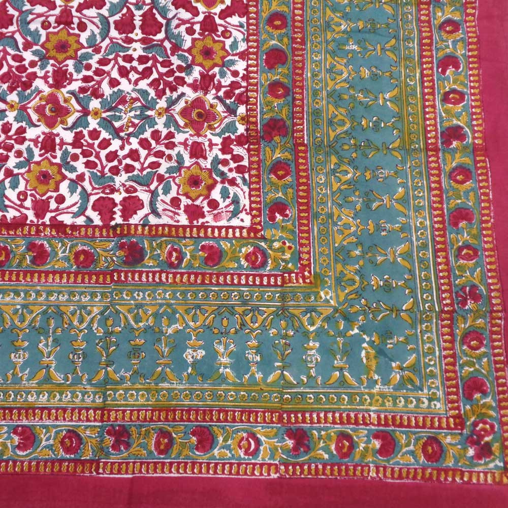 Hand Block Printed Cotton Tablecloth 150x220 cms  Phulwari Open 208690