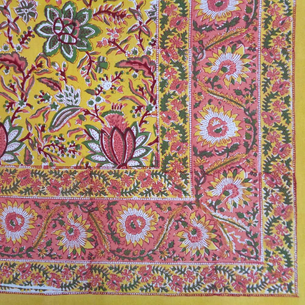 Hand Block Printed Cotton Tablecloth 150x220 cms  Pila Lotus Gud 201842