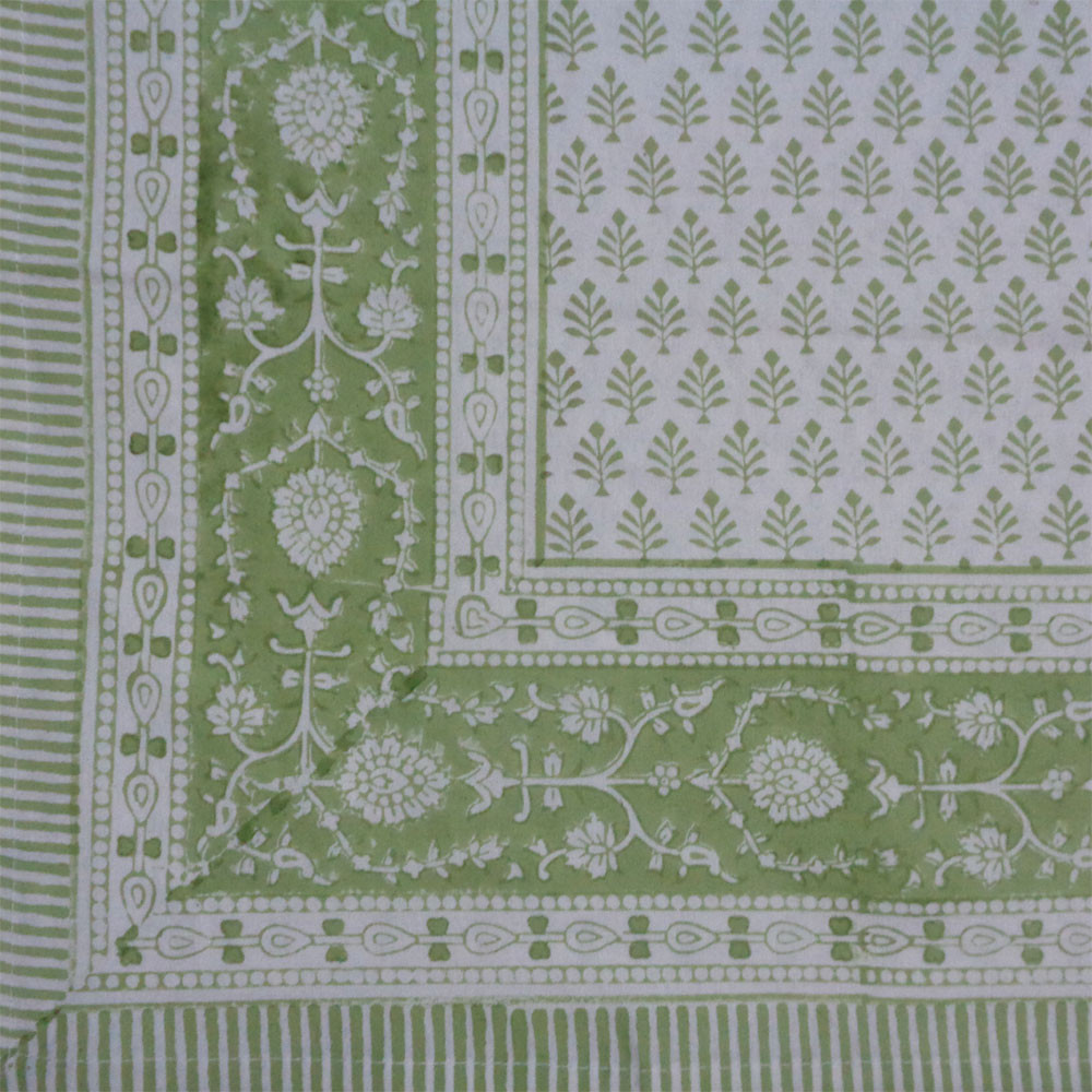 Hand Block Printed Cotton Tablecloth 150x220 cms TCL Neem Booti Celadon Green 408909