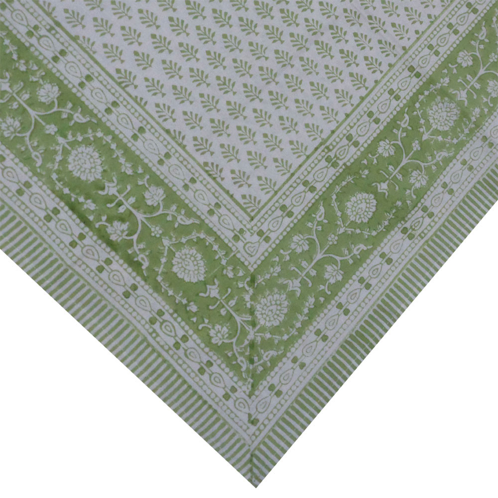 Hand Block Printed Cotton Tablecloth 150x220 cms TCL Neem Booti Celadon Green 408909