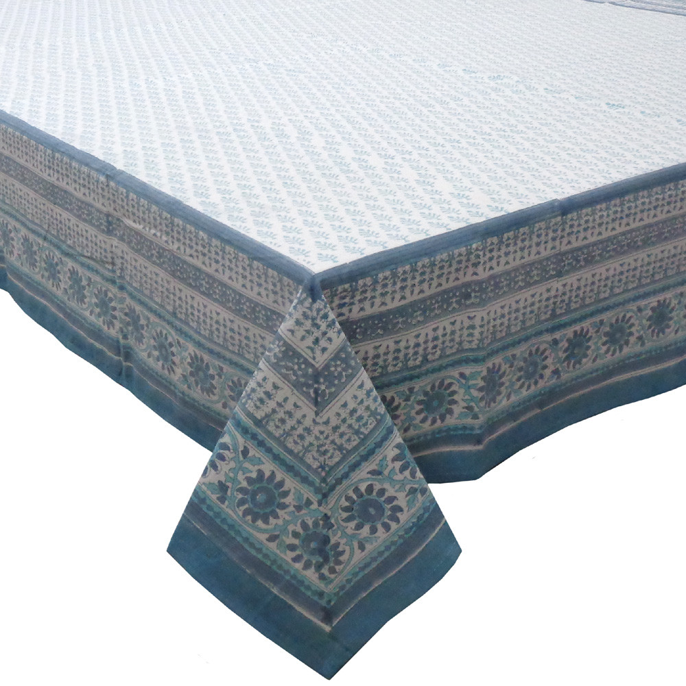 Hand Block Printed Cotton Tablecloth 150x220 cms TCL Neem Marina 701586