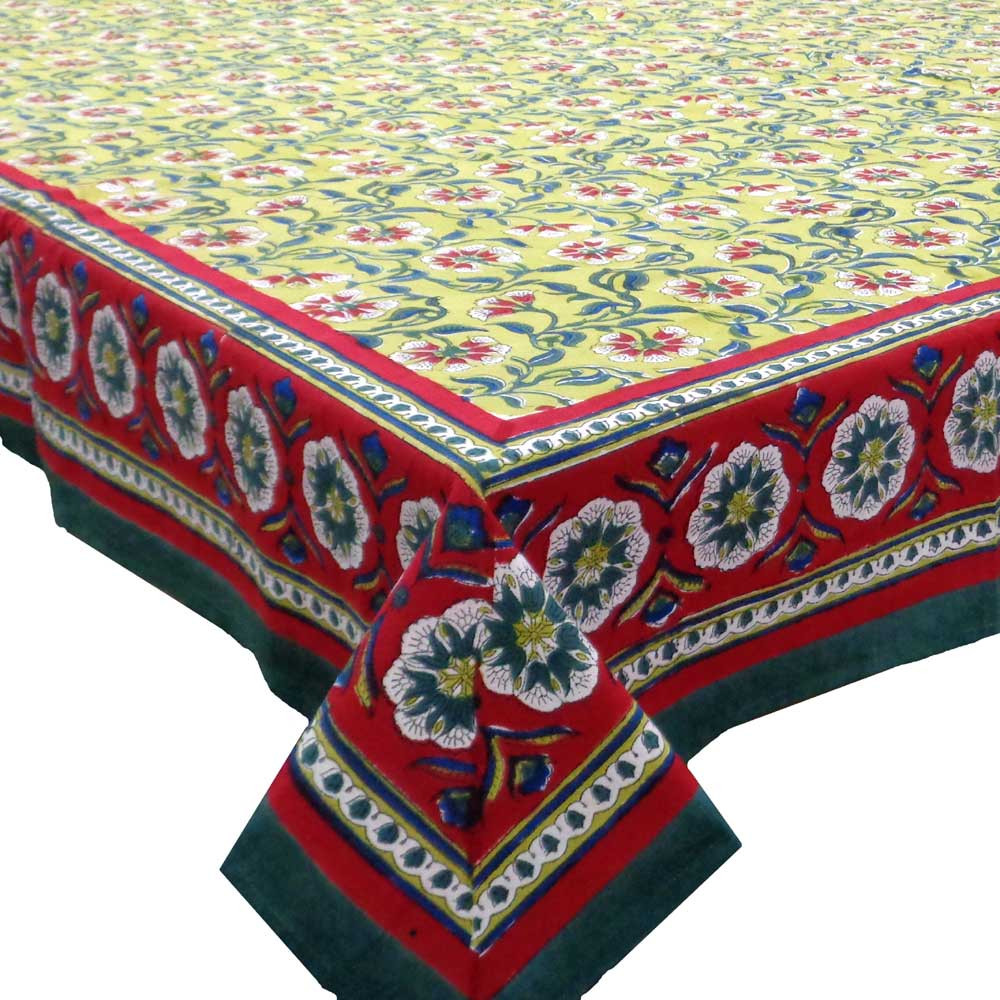 Hand Block Printed Cotton Tablecloth 180x270 Chakri Green 107038