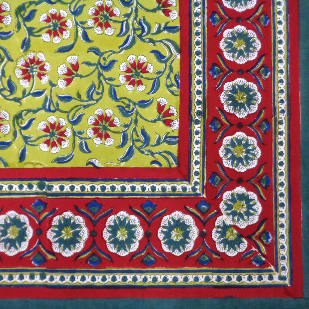 Hand Block Printed Cotton Tablecloth 180x270  Chakri Green 107038