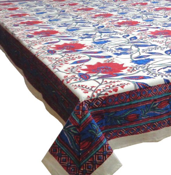 Hand Block Printed Cotton Tablecloth 180x270  Flower Bird 9224