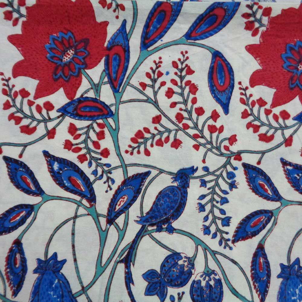 Hand Block Printed Cotton Tablecloth 180x270 Flower Bird 9224