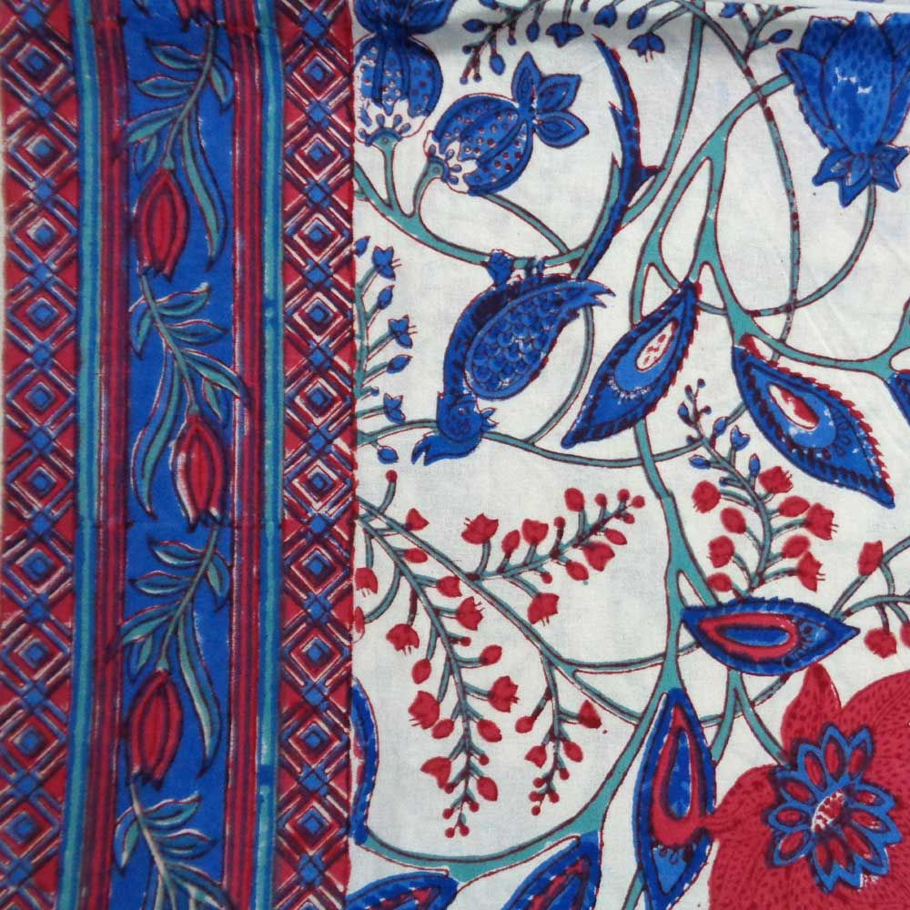 Hand Block Printed Cotton Tablecloth 180x270  Flower Bird 9224