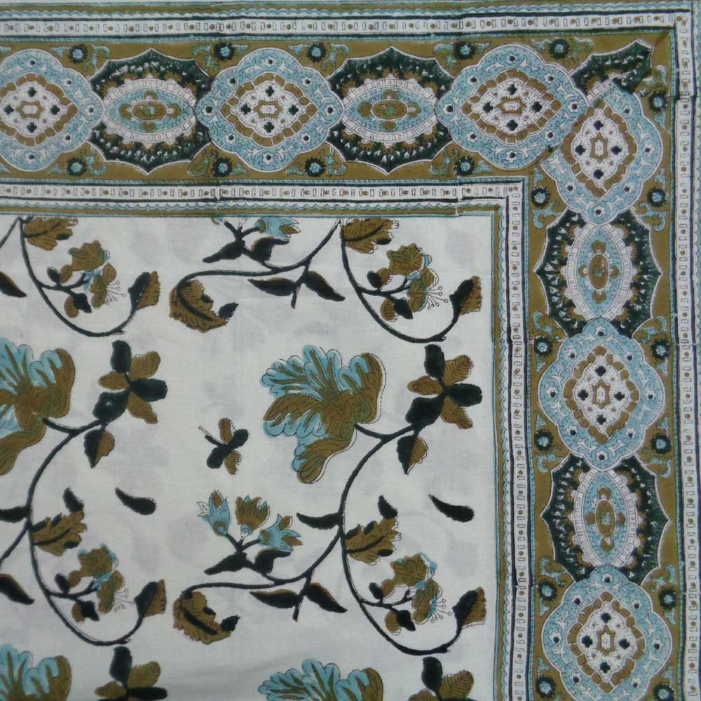 Hand Block Printed Cotton Tablecloth 180x270 Mast Bale Jade Olive 103481