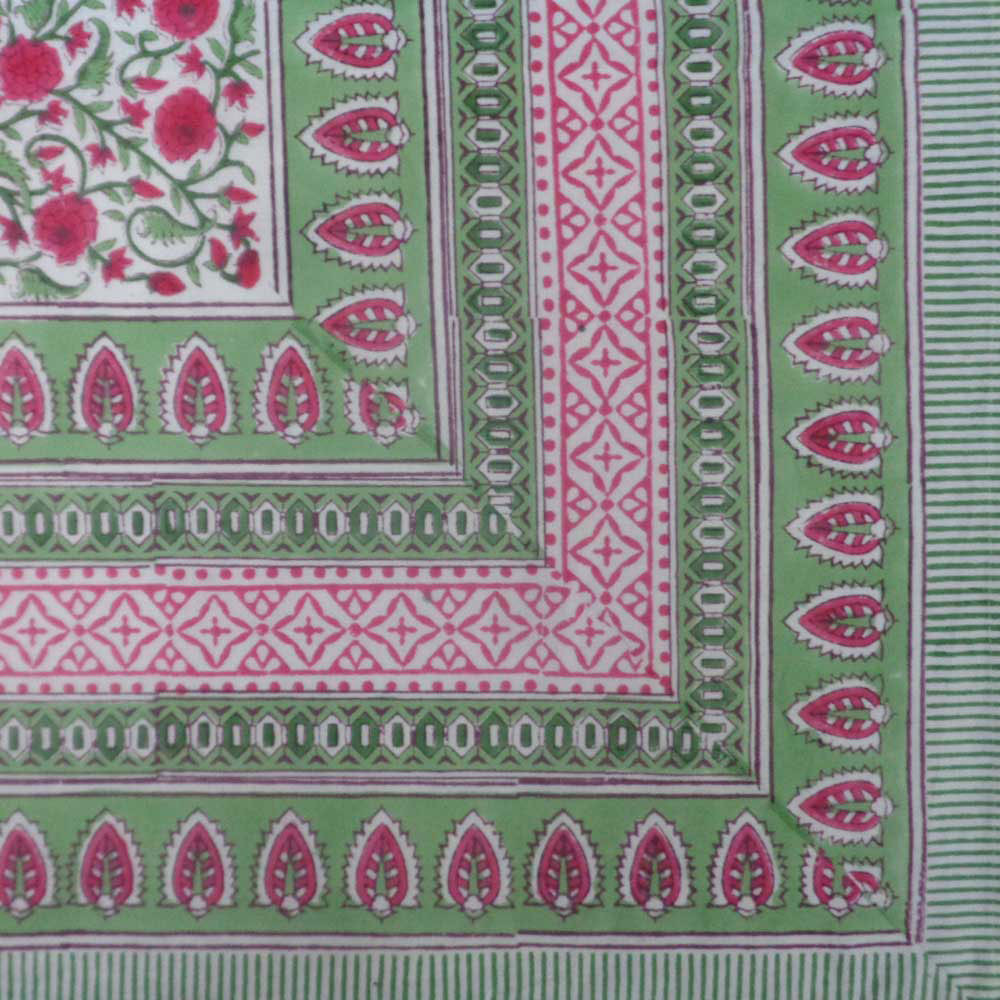 Hand Block Printed Cotton Tablecloth 180x270  Pink Blossom Open 109656