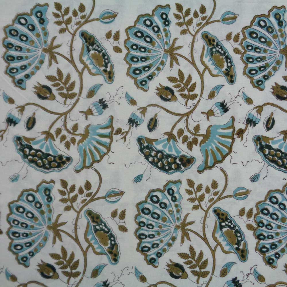 Hand Block Printed Cotton Tablecloth 180x270  Waterlily Jade Olive 103478