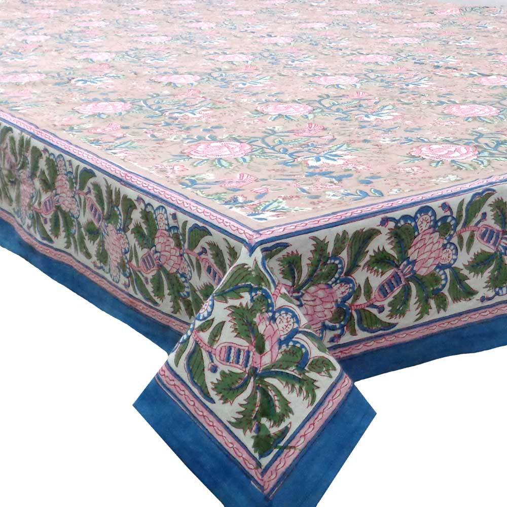 Hand Block Printed Cotton Tablecloth 180x270 cm Misty Rose Gud 202873