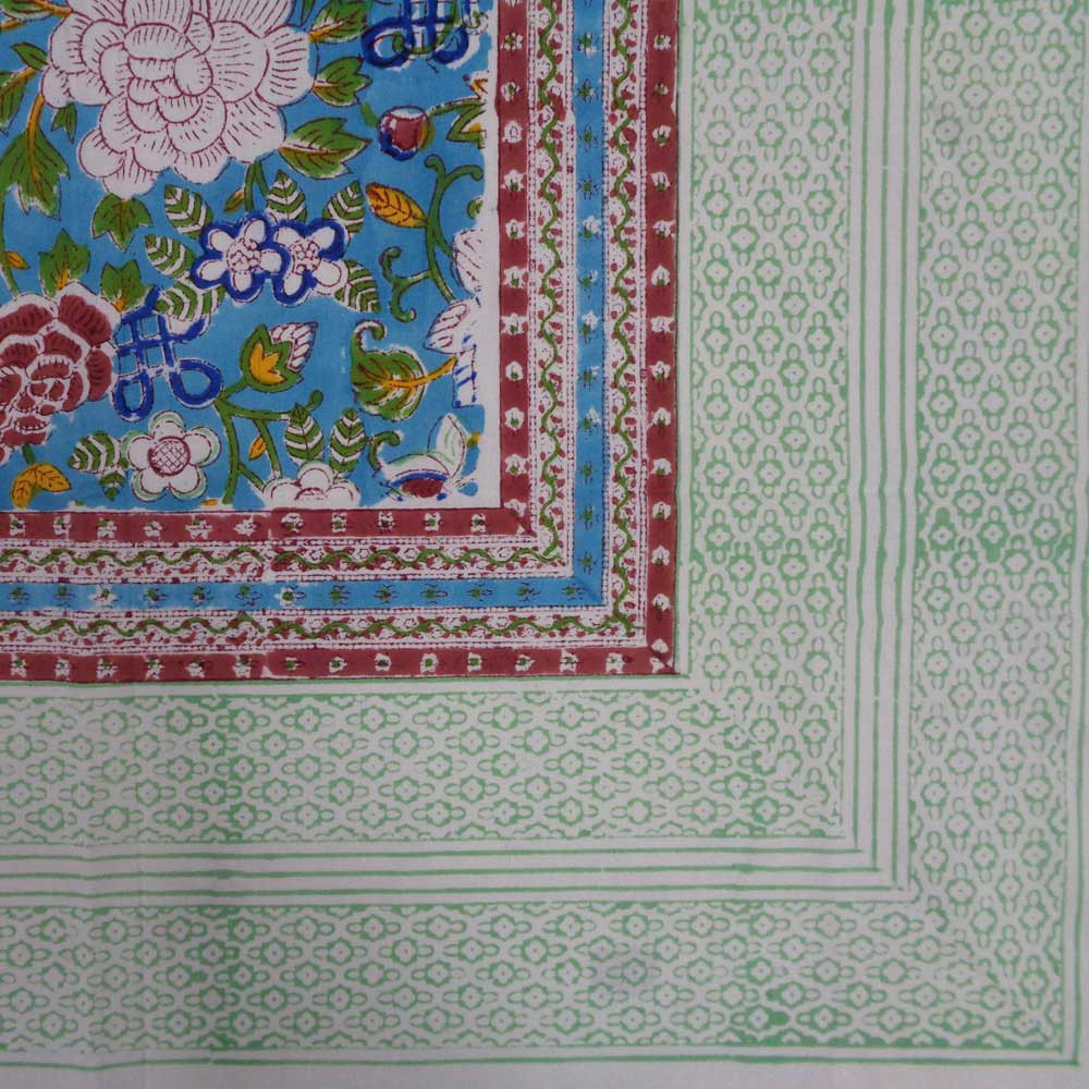 Hand Block Printed Cotton Tablecloth 180x270 cms  Floral Canvas Blue Jade Gud 206865