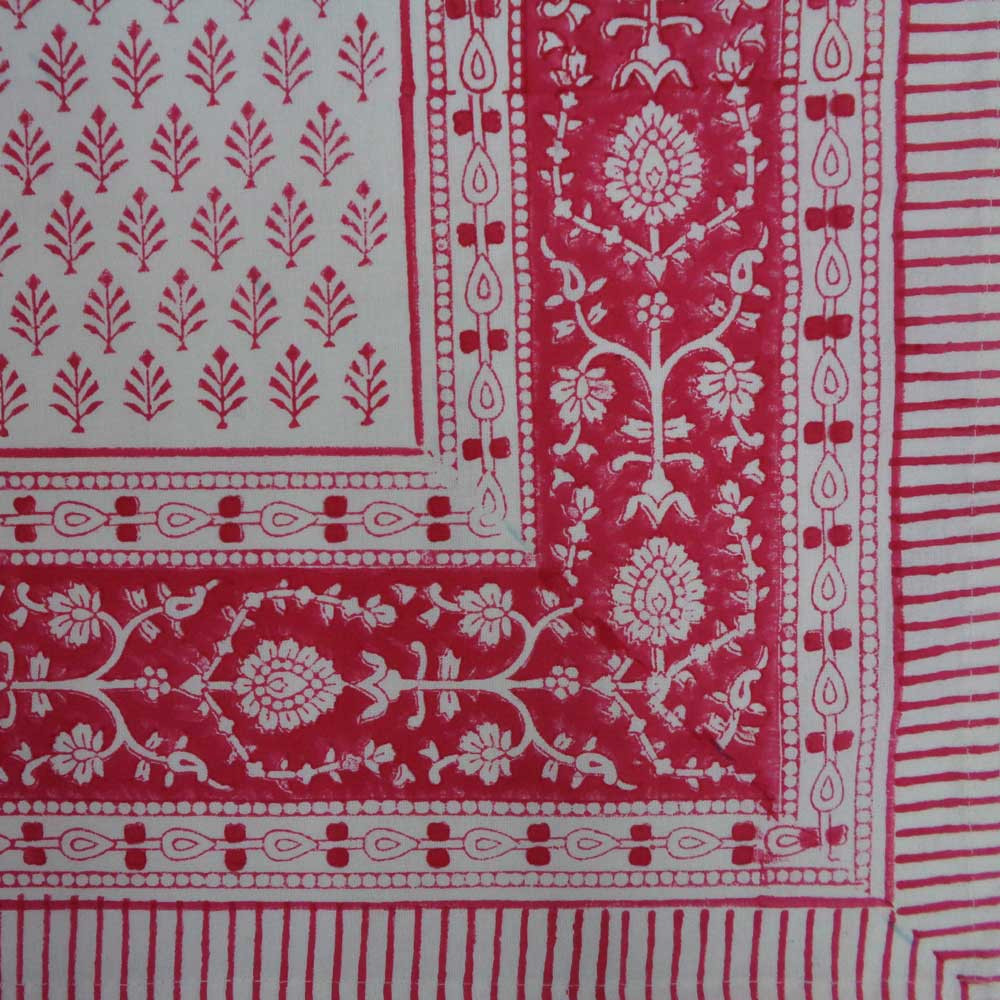 Hand Block Printed Cotton Tablecloth 180x270 cms Neem Raspberry 204714