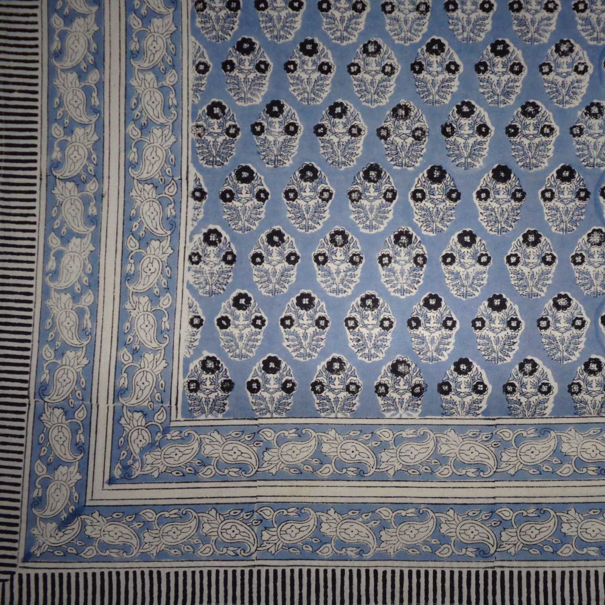 Hand Block Printed Cotton Tablecloth 180x340 cms  Boota Starlight Patti Gud 202505
