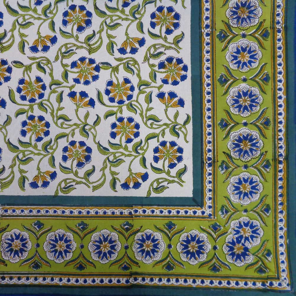 Hand Block Printed Cotton Tablecloth 180x340 cms Chakri Blue Open 203257