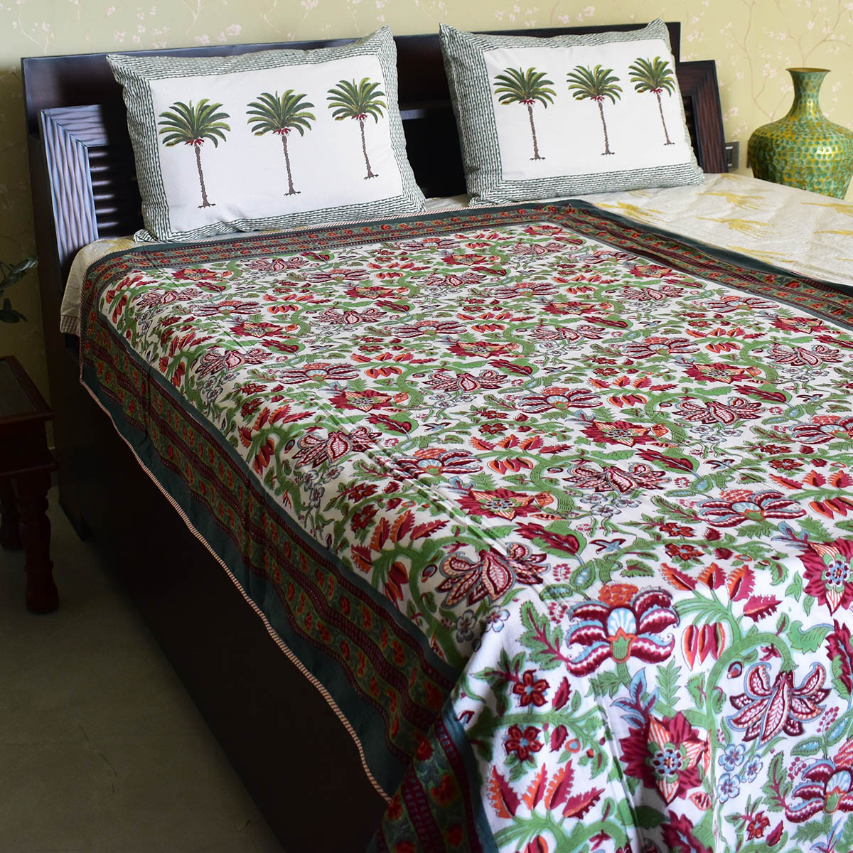 Hand Block Printed Cotton Twin Size Dohar Anarkali Green Gud 106821