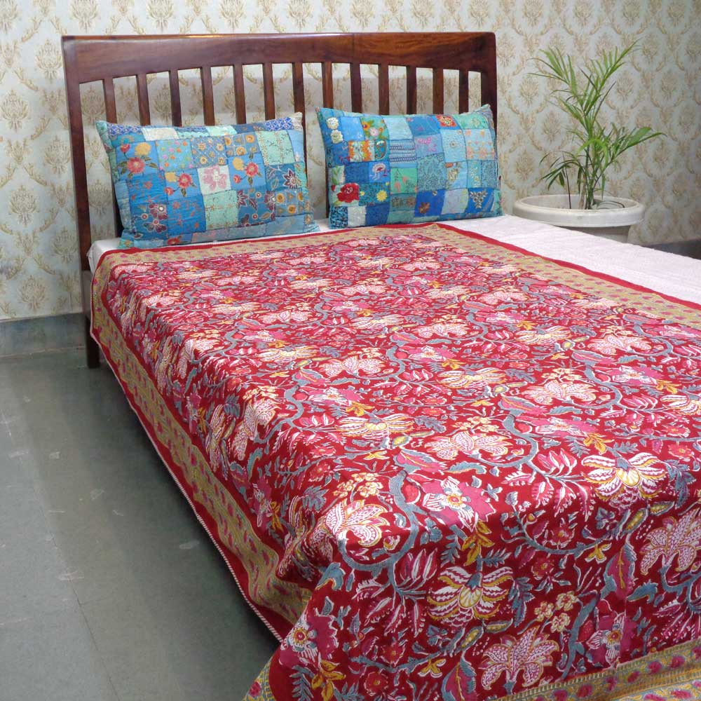 Image of Hand Block Printed Cotton Twin Size Dohar | Anarkali Red 205851