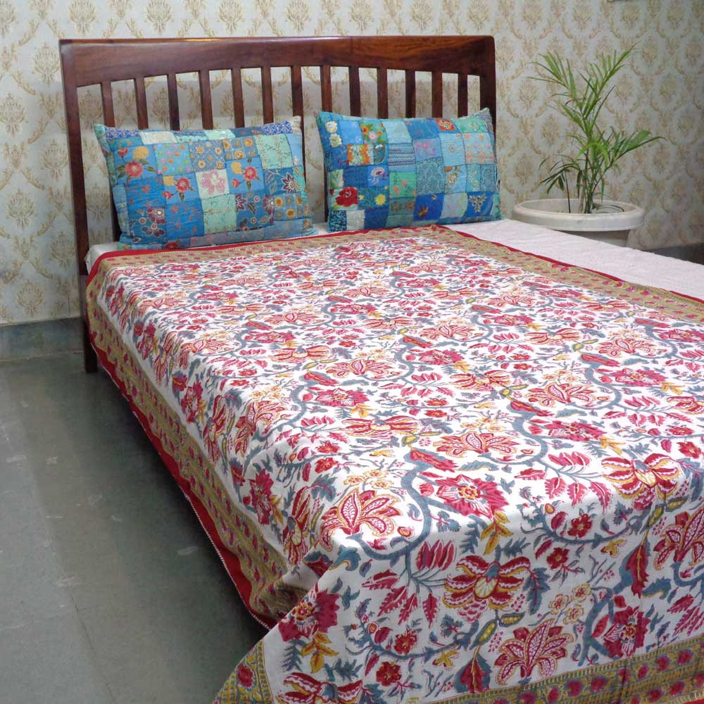 Hand Block Printed Cotton Twin Size Dohar Anarkali Red 205851