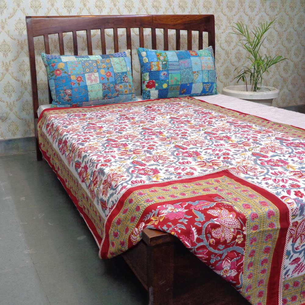 Hand Block Printed Cotton Twin Size Dohar Anarkali Red 205851