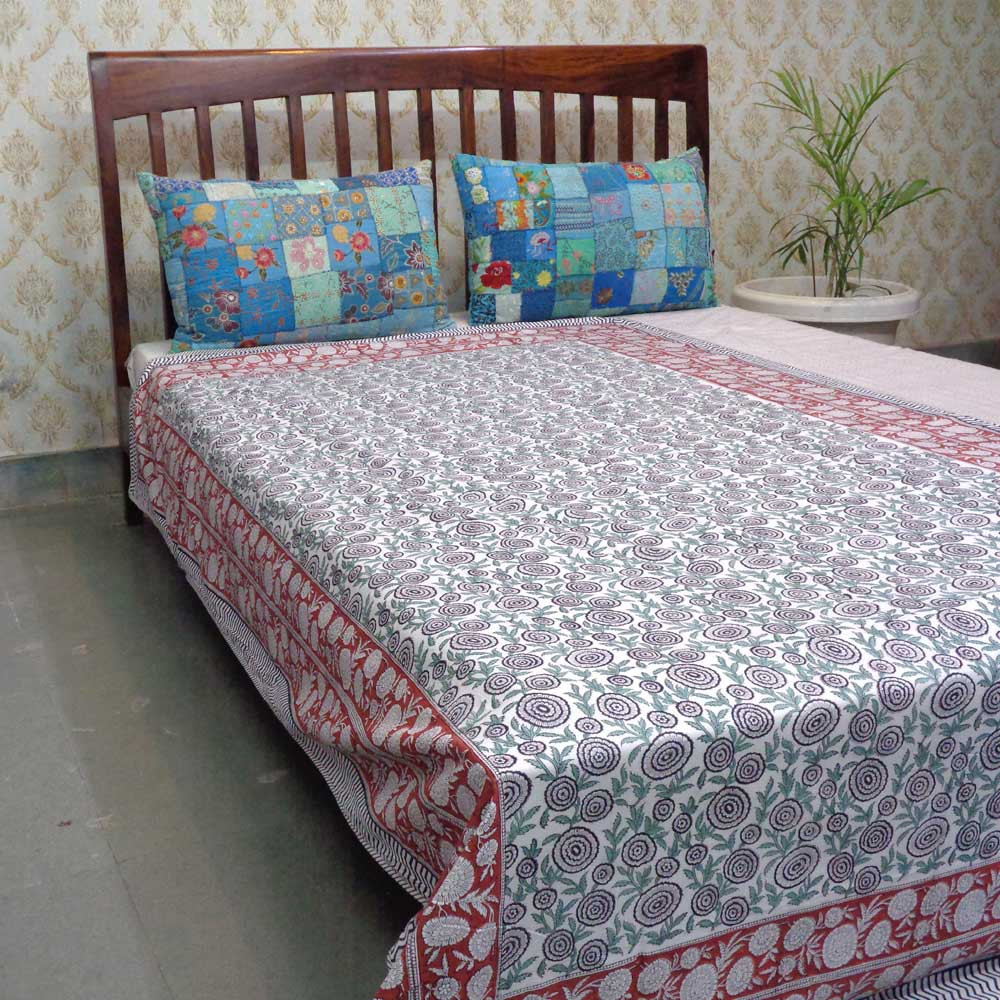 Hand Block Printed Cotton Twin Size Dohar Gol Phool Brown 205723