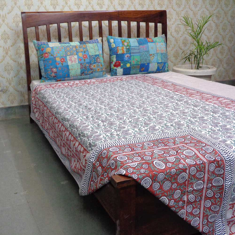 Hand Block Printed Cotton Twin Size Dohar Gol Phool Brown 205723