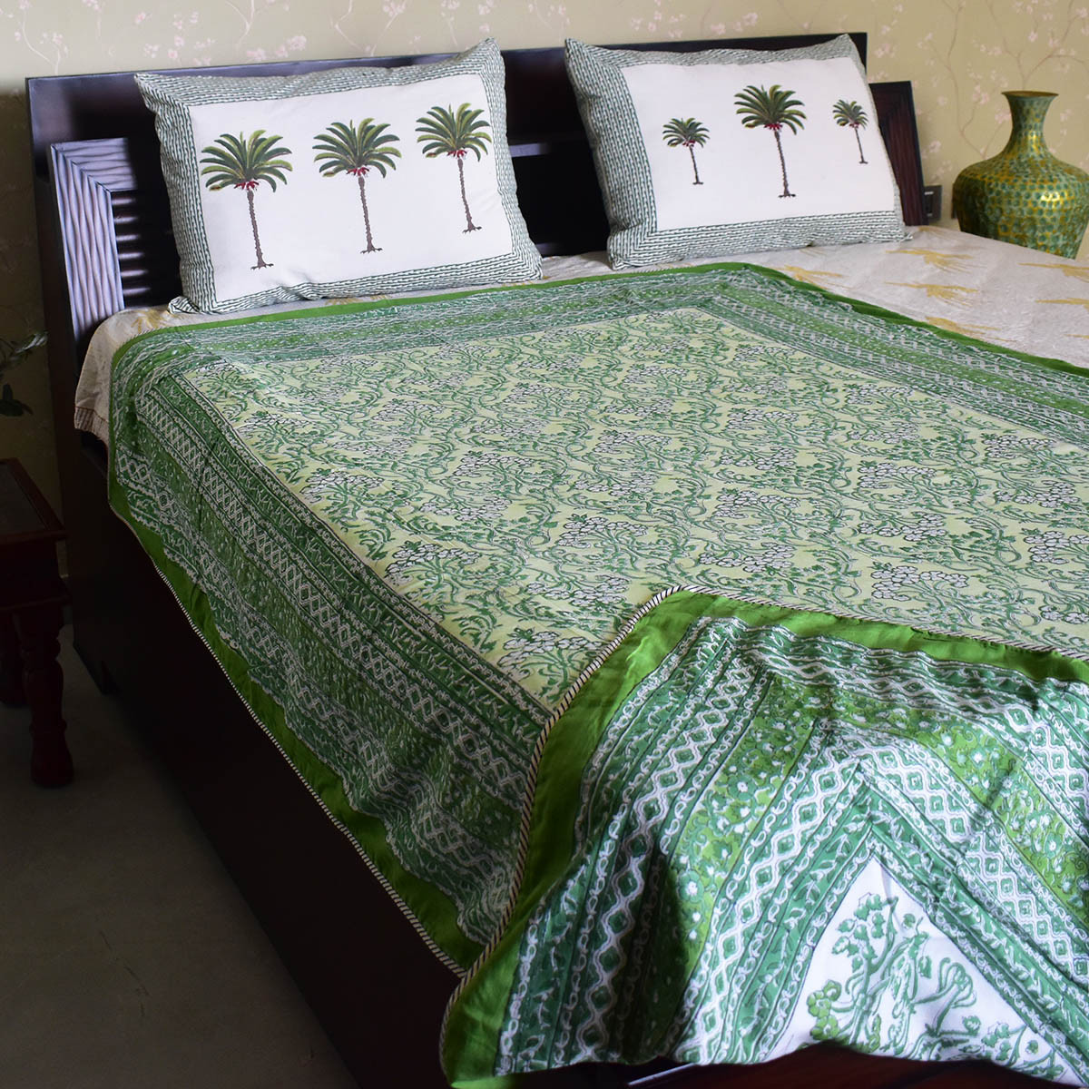 Hand Block Printed Cotton Twin Size Dohar Raat Ki Rani Green 207006