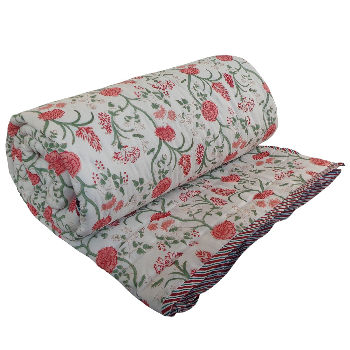 Hand Block Printed Cotton Twin Size Quilt 202212