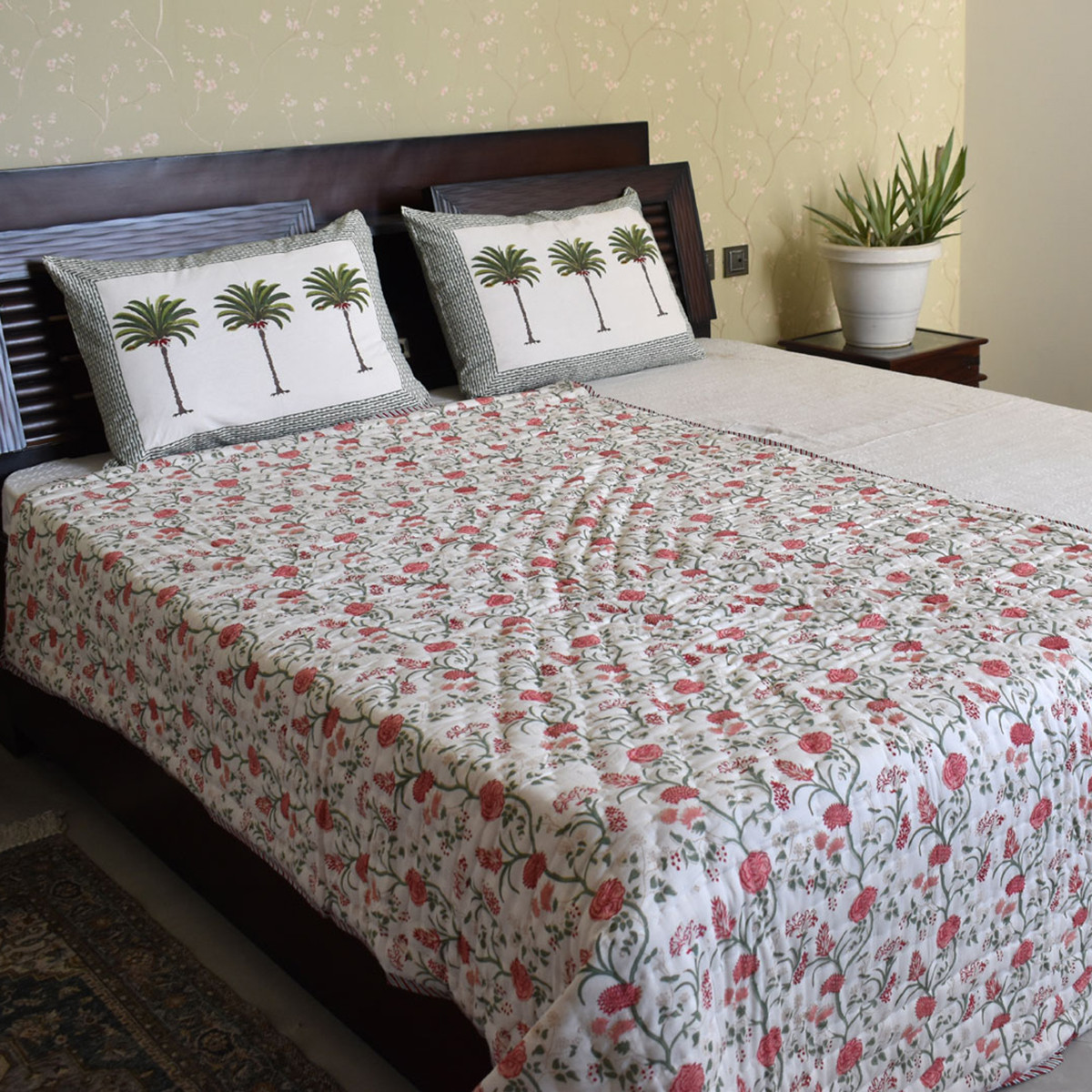 Hand Block Printed Cotton Twin Size Quilt 202212