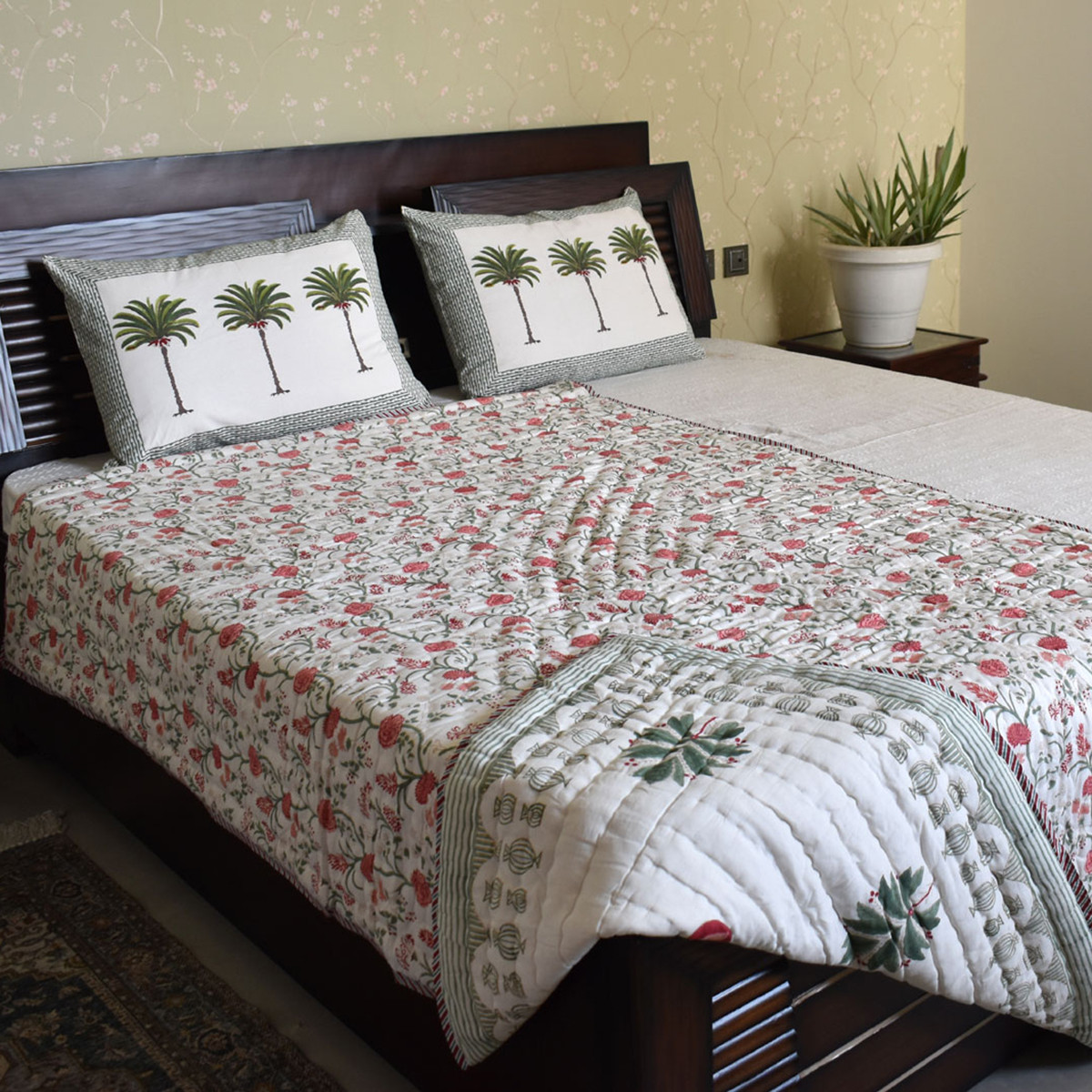 Hand Block Printed Cotton Twin Size Quilt 202212