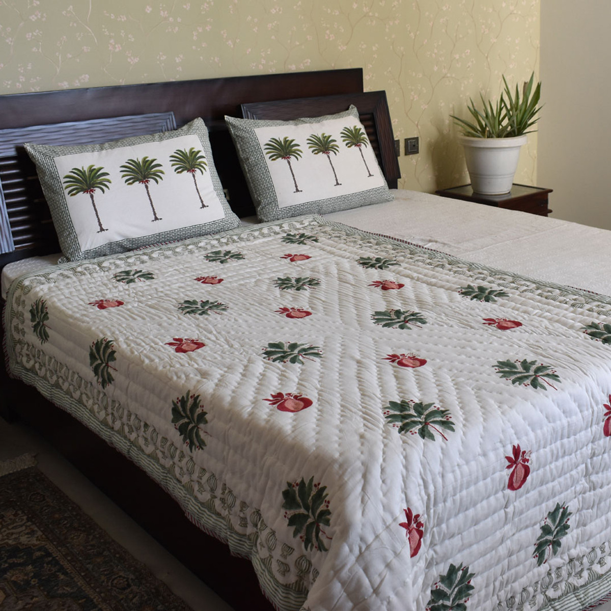 Hand Block Printed Cotton Twin Size Quilt 202212